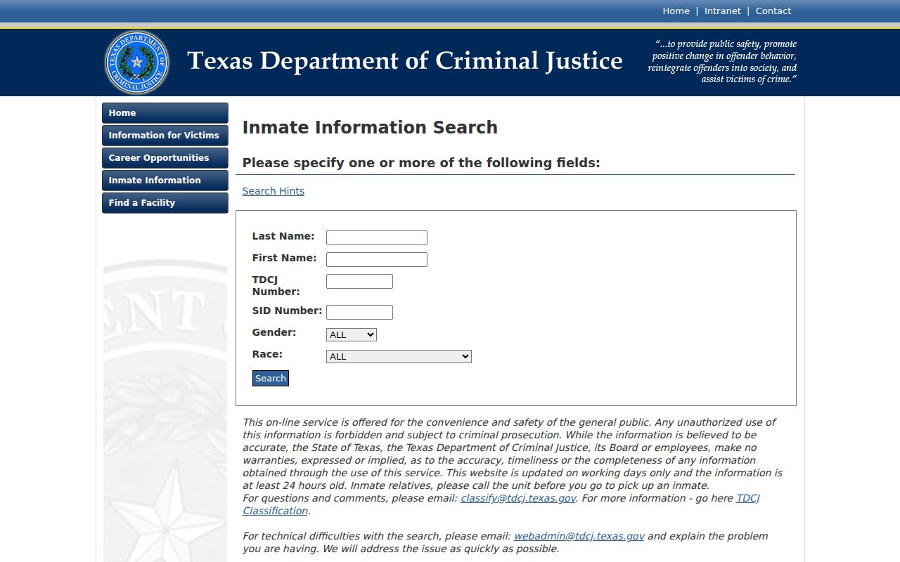 Hardin County arrest history compared with the Texas state inmate search form