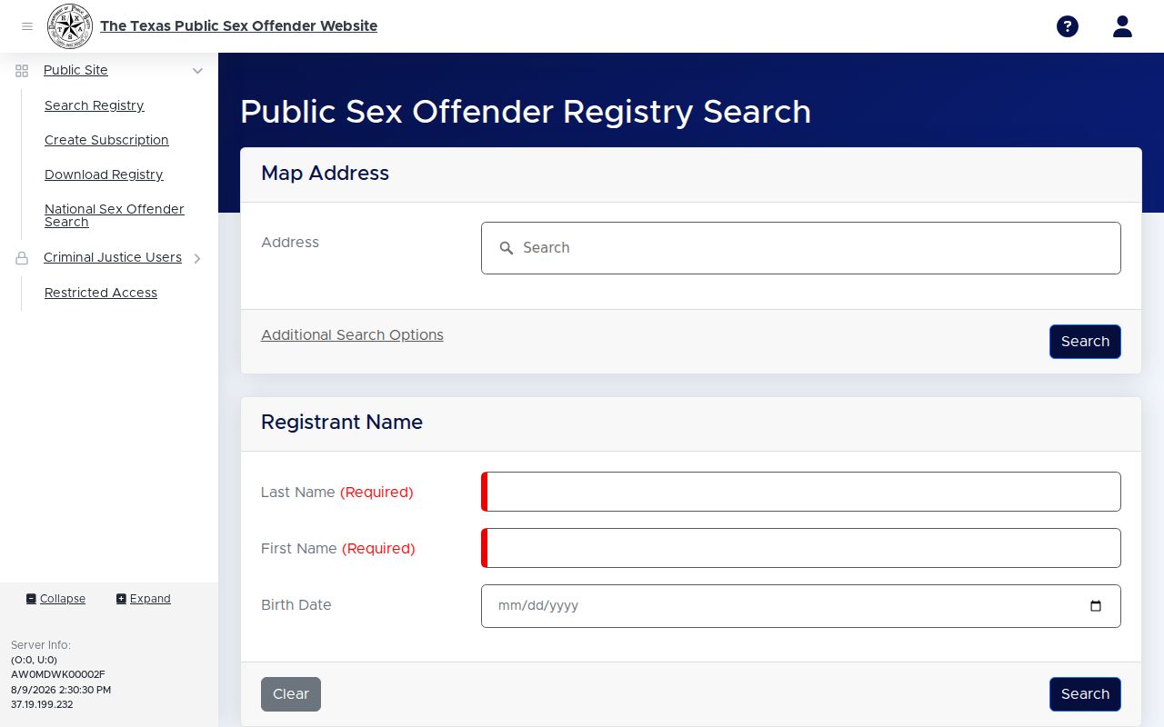 Hardin County sex offender registry name and address search interface