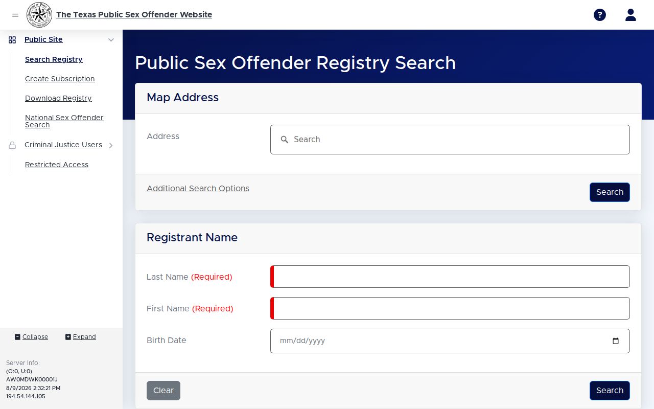 Hardin County sex offender registry profile field layout